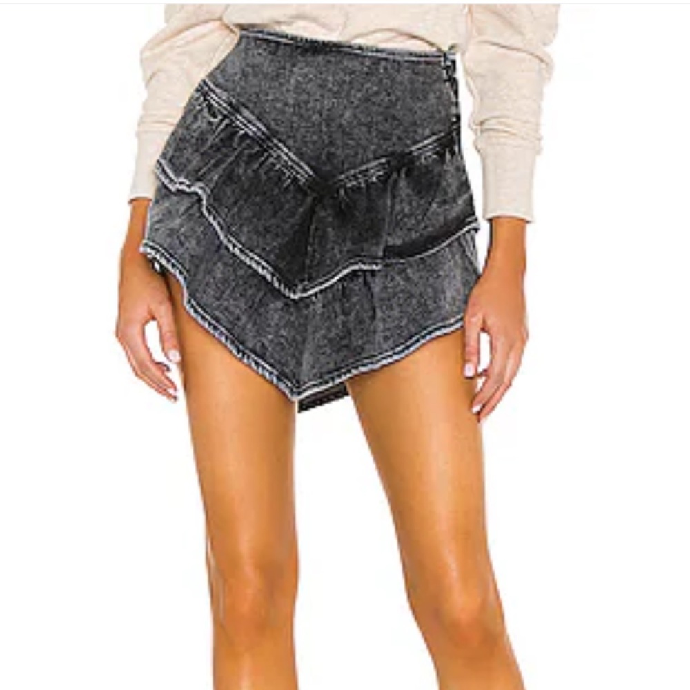 Mother revolve black denim mini ruffle skirt size 25